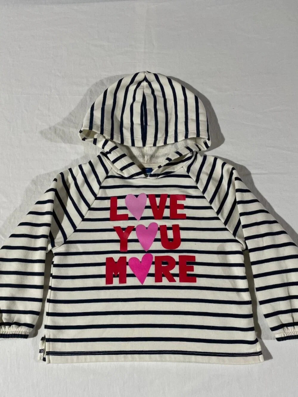 Old Navy Girls 5T Love You More Hoodie Navy Stripe Fleece Lined Valentine